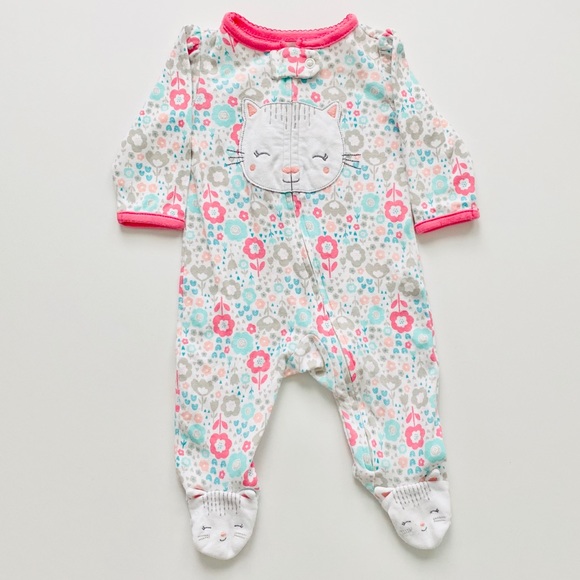 Baby Girls Floral Kitten Footed Sleeper 0-3M - Picture 2 of 5